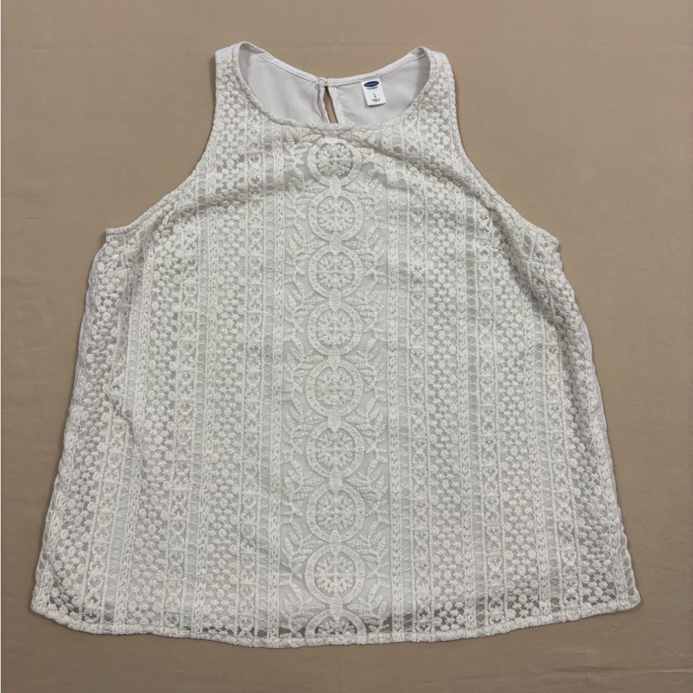 Old Navy Women's White Textured Lace Tank Top Size Large